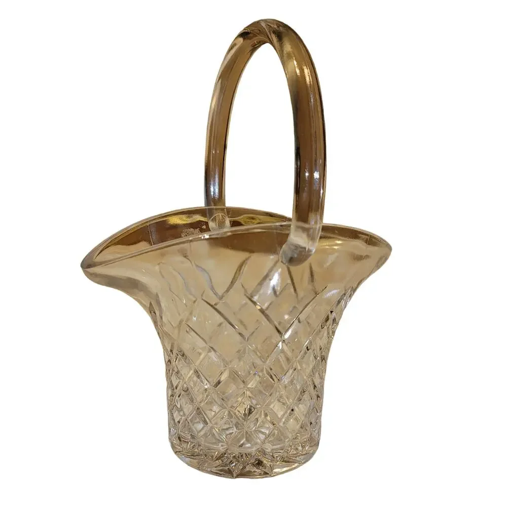 Crystal Clear Glass easter basket planter VASE diamond cut pattern woven